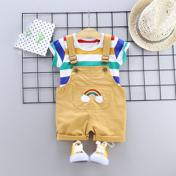 Baby/Toddler Boys Rainbow Striped T Shirt - Overalls 2Pcs Outfit