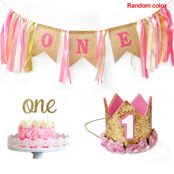 Cake Smash 1st Birthday 3pc Set - Hat, Burlap Banner, Cake Topper