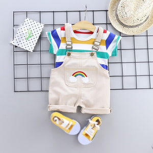 Baby/Toddler Boys Rainbow Striped T Shirt - Overalls 2Pcs Outfit