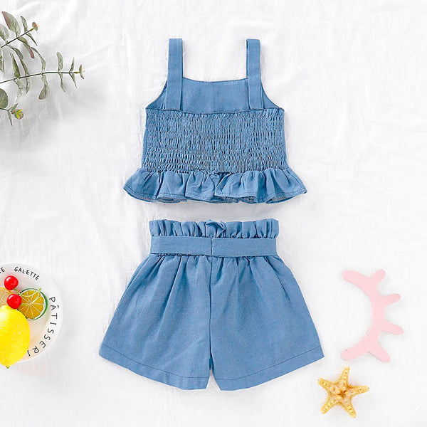 Toddler Baby Girl Ruffle Top + Bow Shorts Set
