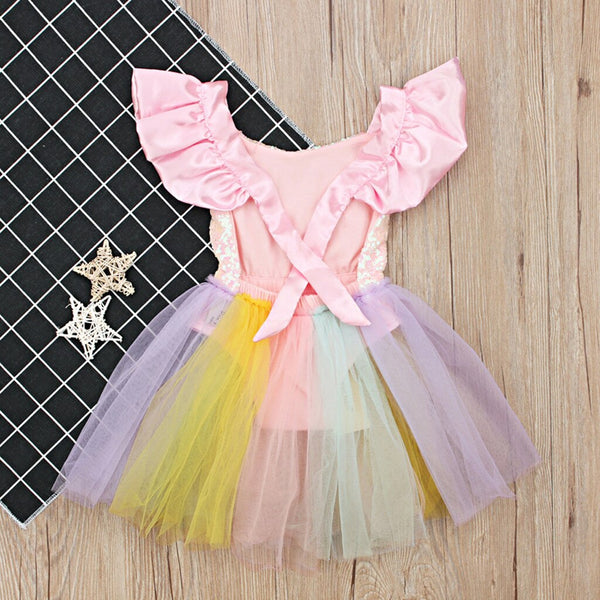 Baby Girl Sleeveless Rainbow Sequined Dress