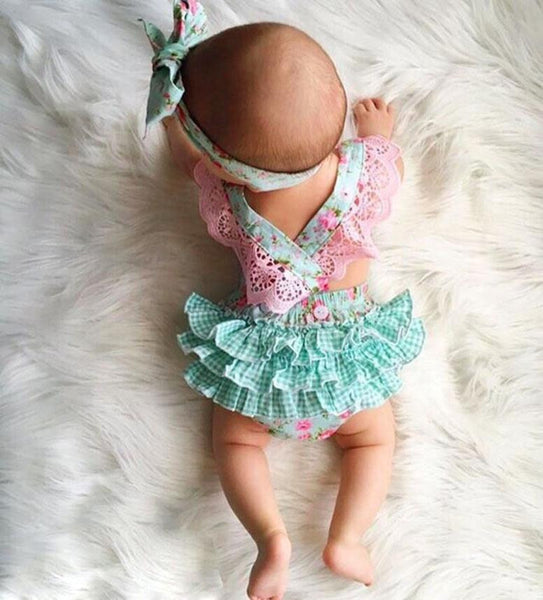Baby Girl Floral Lace Romper + Headband