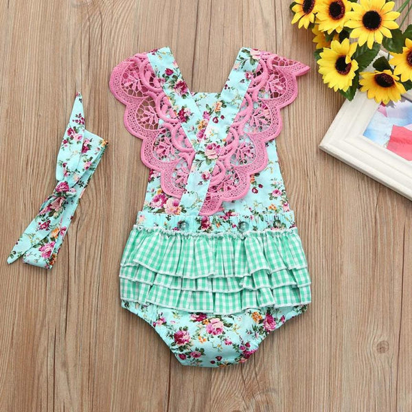 Baby Girl Floral Lace Romper + Headband