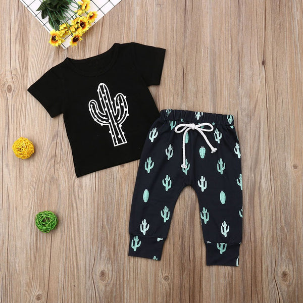 Baby/Toddlers Short Sleeve Cactus Print  2Pcs Outfit